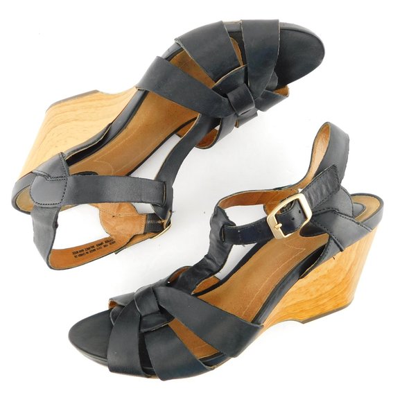 CLARKS ARTISAN Black Leather Wedge Sandals 10 - Picture 5 of 7